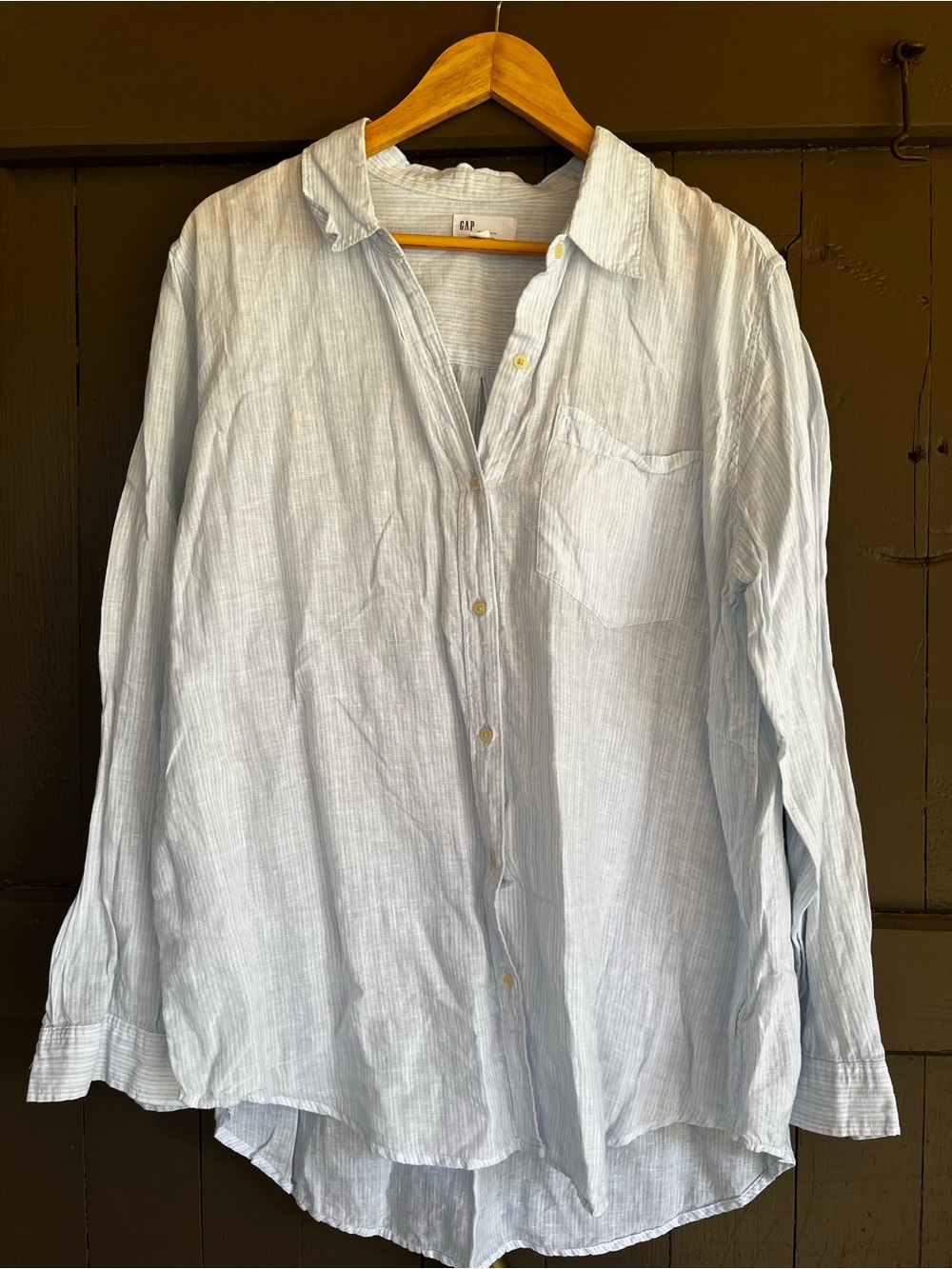 GAP Men's Pale Blue Striped Linen-Blend Button-Down Shirt